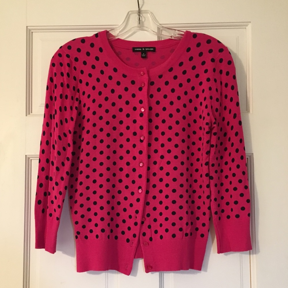 Pink & Navy Polka Dot Cardigan